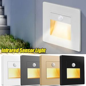 PIR Motion Sensor LED Night Light Recessed Infrared Body Induction Lamp for Steps Ladder Stairs Corridor Bedroom Kitchen Lights
