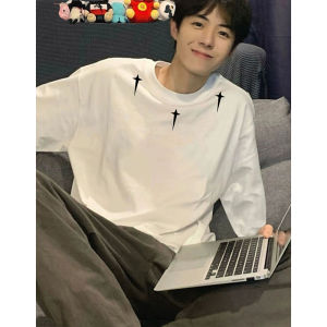 Áo Thun Dài Tay in Họa Tiết Thời Trang Cỡ Lớn 300 Pound Cổ Nhỏ Thường Ngày Giản Dị Mỹ Mùa Thu Áo Lót Cơ Bản