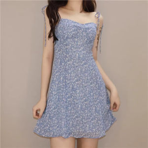 French Holiday Style Floral Print Strap Dress Women Summer New Sweet Atmosphere Waist Cinched Beautiful Beach Tea Break Dress