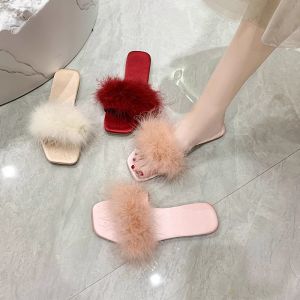 Bridal Satin Feather Slippers