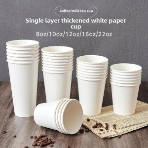 Thickened Single Layer White Paper Cup Disposable Portable Coffee Tea Water Packaging Cup Pure White 22/16/12/10/8 Ounces