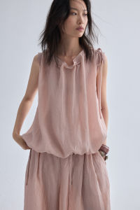 epoque de rueen | Sheen Texture Simple Drawstring Design Sleeveless 3/4 Pants Set