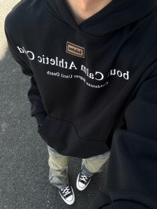 Retro American Letter Logo Black Hoodie Mens Autumn Winter Fleece Lined Casual Versatile Outerwear Comfortable Cotton Sweatshirt