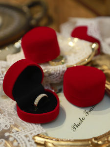 Luxurious Velvet Heart Shaped Ring Box Red Love Single Ring Jewelry Box Engagement Prop Packaging Box Fashionable Accessories