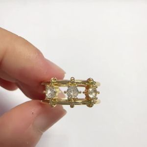 Huitan Hollow Linked Women Gold Color Ring Minialist Accessories for Wedding Party Elegant Inlaid Brilliant CZ Stylish Jewelry