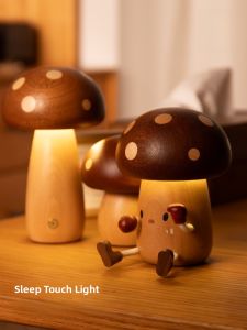 Wooden Mushroom Table Lamp Touch Charging LED Light Bedroom Night Light Atmosphere Light Solid Wood Bedside Lamp Decorative Lamp