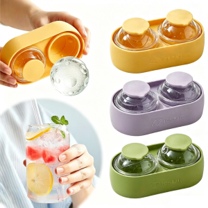 Durable Silicone Double Hole Ice Sphere Maker / No Stick Easy Release Round Ice Cube Tray / BPA-Free Food Safe Ice Ball Mold / Practical Kitchen & Bar Supply to Make Slow-Melting Ice for Whiskey and Cocktails