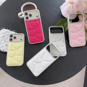 Ốp Lưng Da May Chần Bông Hình Trái Tim Cho iPhone Chống Sốc Viền Bạc Thiết Kế Nổi 3D Dễ Thương Ốp Điện Thoại Acrylic Cơ Bản Dành Cho Pro Max 18/17/16/15/14