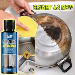 General-purpose metal polish quickly renovates chrome household items stainless steel tableware and other metal surfaces