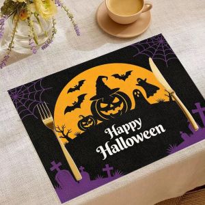 VIKAMA 2/4/6PCS Halloween Thanksgiving Meal Mat Pumpkin Ghost Bat Maple Leaf Table Mat Absorbent Non slip Table Decoration