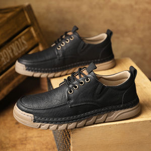 Mens Handmade Casual Leather Shoes Anti-slip Wear-resistant Business Leisure Fashion Work Shoes for Autumn And Winter