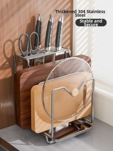 Multifunctional Stainless Steel Knife and Chopping Board Rack