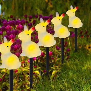 5-Pack Solar-Powered Rabbit Easter Bunny Lights Outdoor LED Lights Garden Decorations Pathway Lights Ground Plug Light Lawn