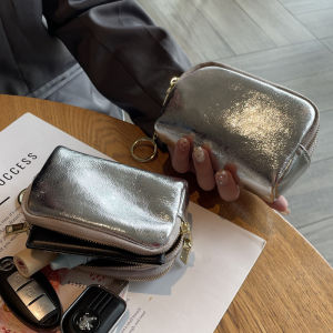 Mini Leather Clutch Bag with Key Coin Zipper Pocket Simple Design New 2025 Burst Pattern Cowhide Wallet for Men And Women