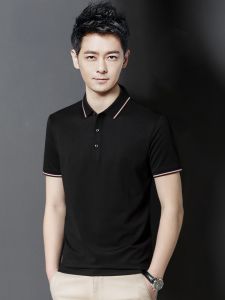 ROMON | เสื้อโปโลแขนสั้นผ้าไหมฤดูร้อนสำหรับผู้ชาย ทรงปกติ ผ้าผสมโพลีเอสเตอร์ คอปก ผ้าไหม แฟชั่นธุรกิจลำลอง เสื้อยืด