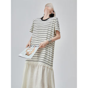 XIAODADEHUA | Vintage Style Striped Short Sleeve Tshirt Dress
