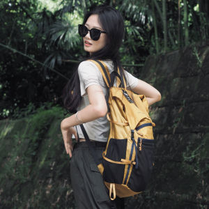 Womens Outdoor Flip-Cover Hiking Backpack Lightweight Foldable Dual-Shoulder Bag Nylon Material with Water Bottle Storage