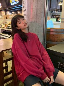 Matte Flocked Slogan Hoodie MyLittleBanana 23SS They Talk We Play Embossed round Neck Long Sleeve Loose Fit Cotton Sweatshirt