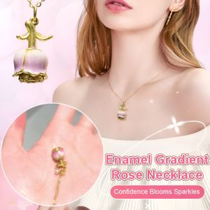 Gradient Rose Necklace Elegant Temperament Necklace High-Grade Enamel Craft Fashion Jewelry