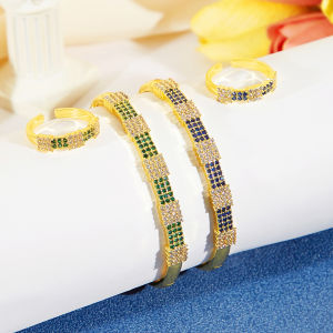 SEQUITO กำไลอุปกรณ์ตกแต่งงานเลี้ยงผู้หญิงกำไลแหวนแบบปรับขนาดได้ชุบทองสีฟ้าสีเขียวสีขาวสีฟ้าสีเขียวสีขาวสไตล์ใหม่