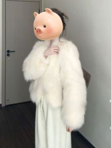 Korean Style Short Fur Coat Elegant Chic Winter Outerwear Warm Pure Color Long Sleeve Loose Fit Commute Friendly Female Jacket