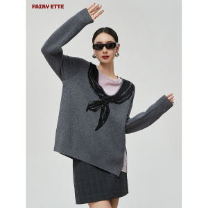 XIAODADEHUA | Lace-Up Printed Long Sleeve Knitwear Loose Fit