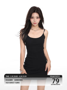 ชุดเดรสสีดำเซ็กซี่กระโปรงสั้นผูกเอวสำหรับฤดูร้อน ชุดเดรสกระโปรงสั้นผู้หญิง ชุดเดรสคอวีแขนกุด