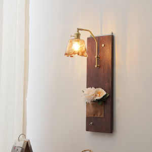 Đèn Tường Gỗ Cổ Điển Phòng Khách Đèn Tường Phòng Ngủ Đèn Tường Phòng Trà Đèn Tường Nhà Hàng Không Điện Tử Chất Liệu Kính