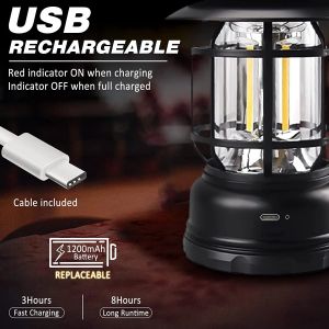 ESMARTER | Rechargeable Camping Lantern Stepless Dimming COB Portable Waterproof for Hiking Fishing Emergency Home Power Outages Indoor Out