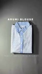Arumi Blous Kombinasi Salur Brukat Baju Atasan Kemeja Wanita Terbaru Kemeja Salur Arumi Wanita