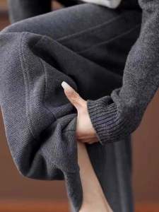 Gray Cashmere Classy Banana Pants Womens Autumn and Winter Slimming Casual Narrow Sickle Loose Pants Lazy Loose Pants