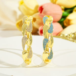 SEQUITO Stunning Hollow Wide Golden Bangle for Bridesmaid Micro Pave Blue White AAAAA Cubic Zirconia Daily Party Clothes Accessories B360