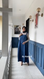 Overall Jeans Wanita Jumbo Wash Adem dengan Lengan Panjang - Ukuran M-4XL