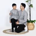 KEMEJA KOKO COUPLE AYAH ANAK (satuan) POLOS WARNA LIGHT GREY / ABU2 LENGAN PANJANG PENDEK FULLKATUN. 