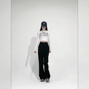 【Hermarou】High Waist Flared Suit Pants Women Korean Casual Trouser Straight Flared Pants