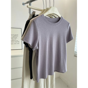 Chic White round Neck Short Sleeve T-Shirt Womens Bamboo Rayon Loose Casual Tee Comfortable Pure Color Summer Top