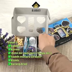 Alkahfimall - Paket 2 Oleh-Oleh Haji Umroh Isi Kurma Kismis Kacang Arab Coklat Botol Kosong Air Zam Zam 80 Ml Tasbih - Ecer
