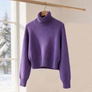 LIANGYILAILIN | Leisure Suit Winter New Korean Fashion Style Purple High Neck Sweater Wide Leg Pants Set