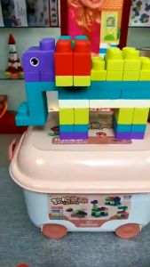 Hộp đồ chơi lego nhựa dẻo cỡ lớn 50 chi tiết kèm hộp đựng có bánh xe kéo cho bé