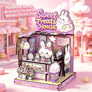 Wooden Miniature Dollhouse Cat Coffee Shop Panda Bamboo Mart 3D Puzzle Building Assemble Craft Ornaments Family Decoration