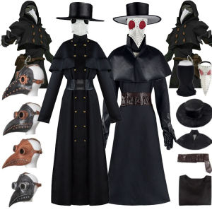 Plague Doctor Cosplay Costume Game Darkest Dungeon Adult Leather Long Nose Bird Mask Halloween Medieval Steampunk Black Suit