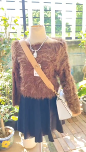 Zenmoya(5380)เสื้อไหมพรมขนมิ้งค์/ขนปุย ปาดไหล่ได้ แฟชั่นY2K สเวตเตอร์ สไตล์เกาหลี Furry Knit Top เสื้อผ้าผู้หญิง Korean Style Sweater