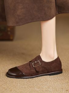 Large Size Womens Flats Size 41 to 43 Spring Autumn Belt Buckle Loafers Velvet Flat Heel New 2025 Low Heel Women Shoes