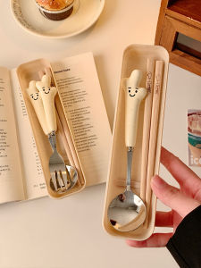Cute Smiling Face Ginger Stainless Steel Cutlery Set Spoon And Chopsticks for Students Home Use High Aesthetic Couple Set