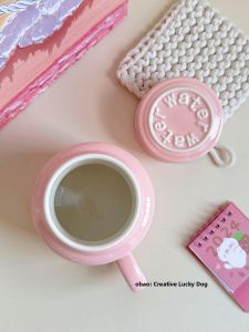 Ceramic Water Bottle Mug with Lid for Drinking Office Use Cute  Style Gift for Girls Birthday Handmade Crafted