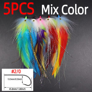 1PC 5PCS #2/0 Rooster Hackle Fish Streamer Trout Steelhead Salmon Pike Streamer Fly Seawater Fly Fishing Flies Lure Big Streamer