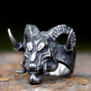 2023 New Design Vintage Stainless Steel Gothic Devil Demon Skull Ring for Men Hip Hop Fashion Punk Jewelry