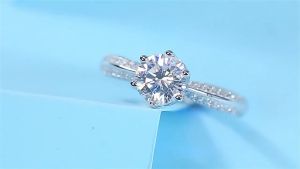 GRA GR1 s925 Silver Ring Moissanite Engagement Adjustable Size 1 carat Ring Six Prong Ring Wedding Ladies Ring