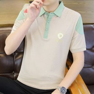 HENGYUANXIANG | Hengyuanxiang Mens Short Sleeve Polo Shirt Summer Trendy Embroidered Letter Collar Half Sleeve T-Shirt Standard Fit Anti-Wrinkle