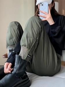 Womens Cotton Pants Outwear Winter 2024 New Arrival Fashion High Waist Velvet Padded Thickened Cold Protection Warm Leisure Thin Looking Jogger Pants